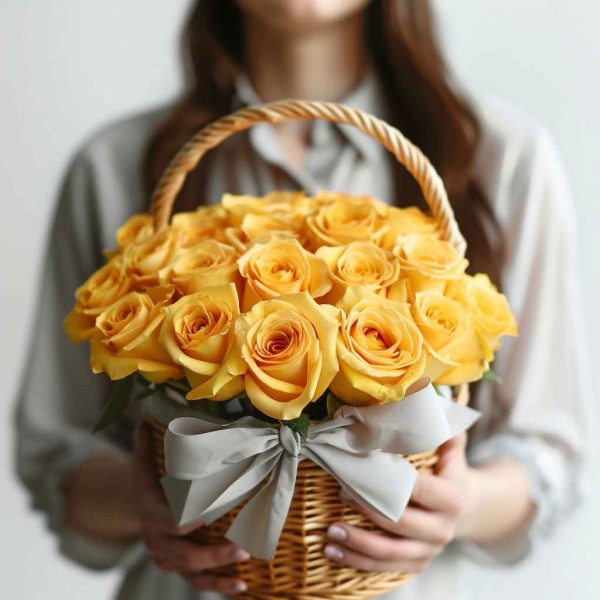 Корзина 19 желтых роз