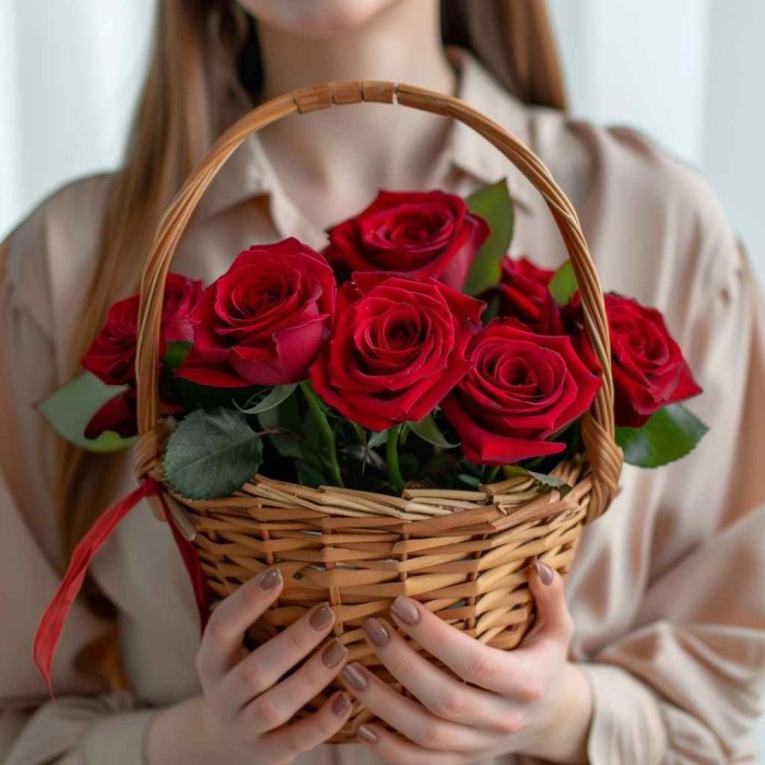 Корзина из 7 красных роз